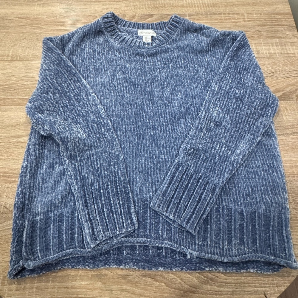 Cynthia Rowley Textured Blue Crewneck Sweater